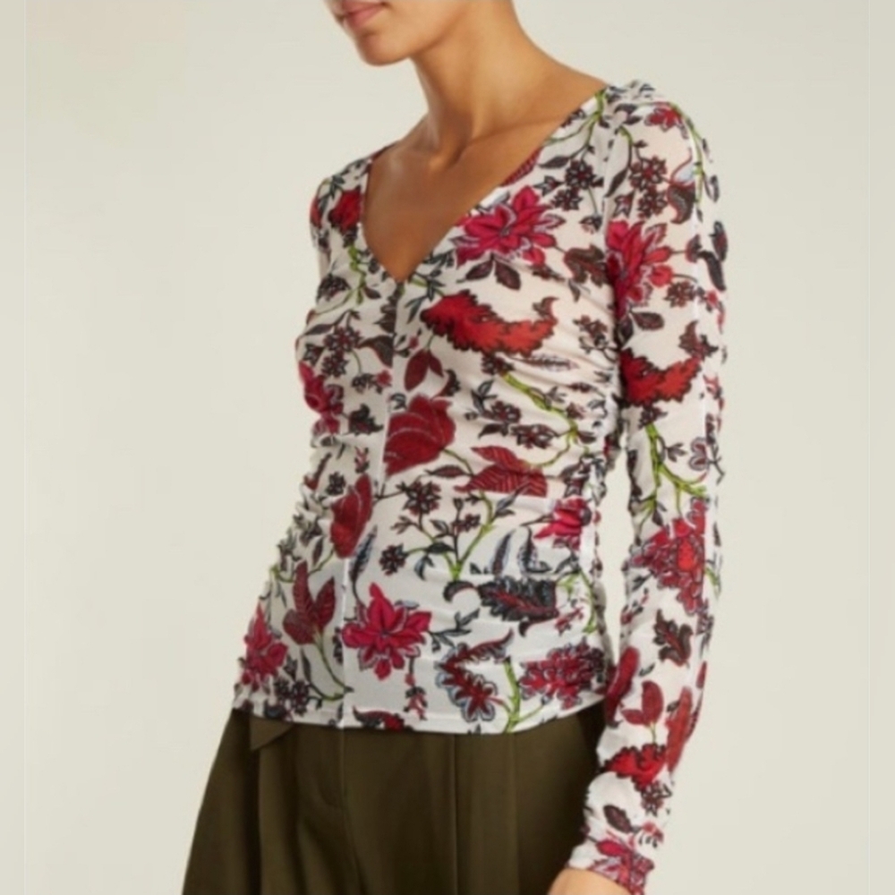 Diane Von Furstenberg Canton Print Mesh Top Size XS